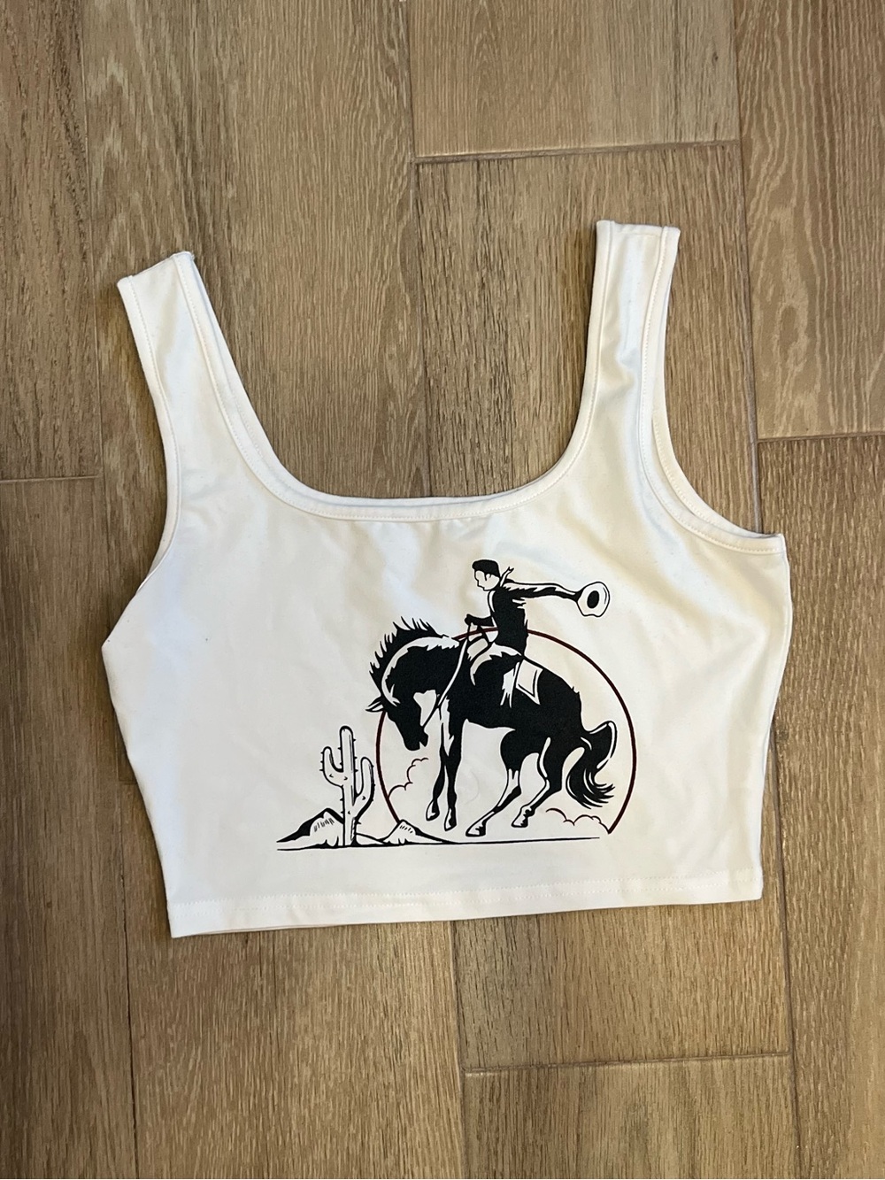 White Western Graphic Cropped Tank Top
